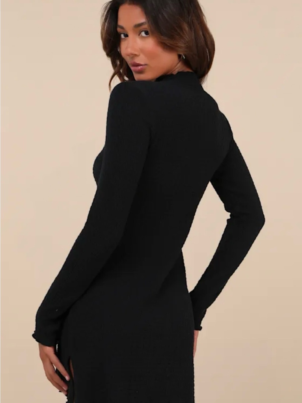 Lulu's Black Long Sleeve Bodycon Knit Dress